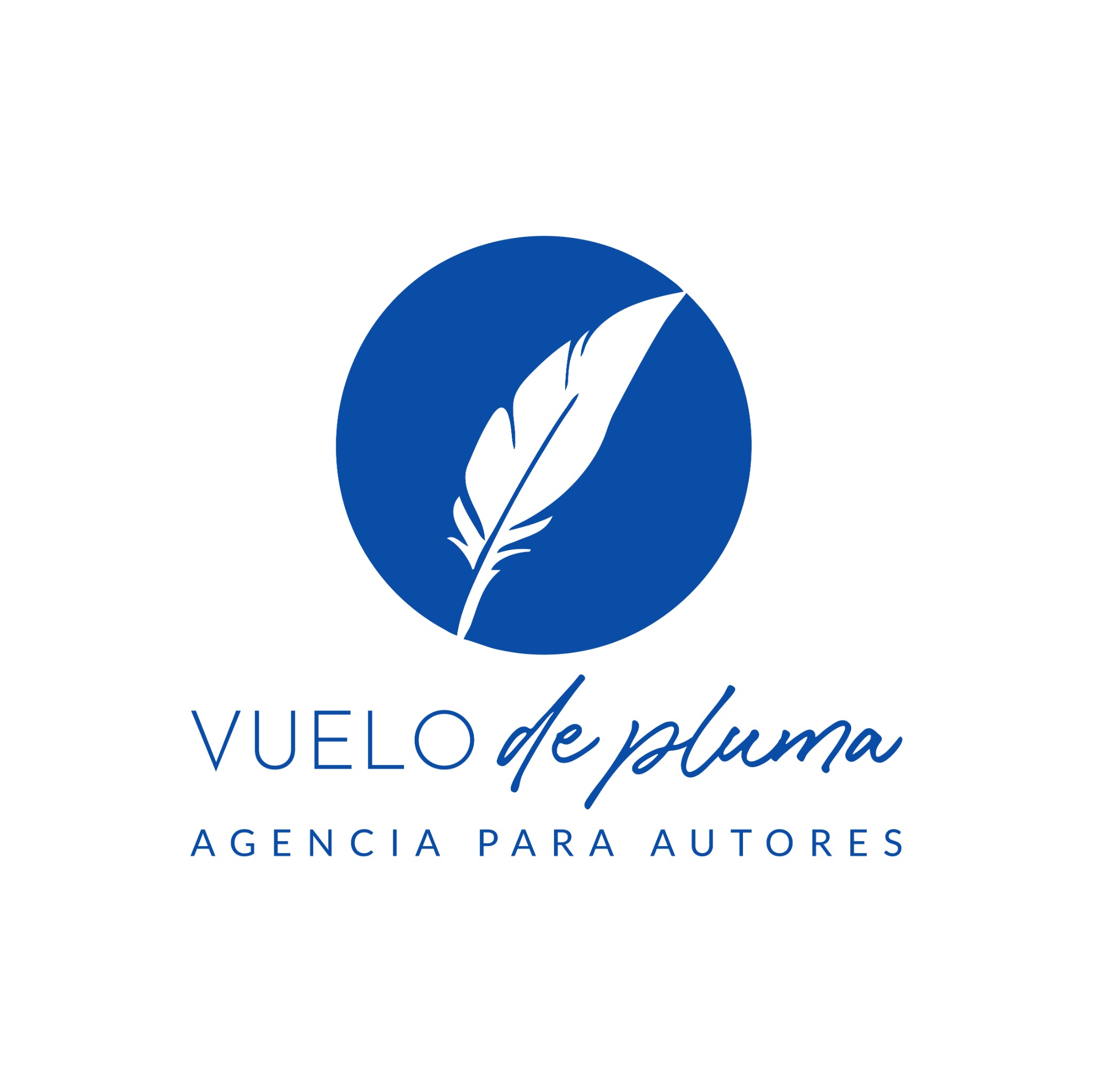 Logotipo original azul de Vuelo de Pluma, agencia para autores